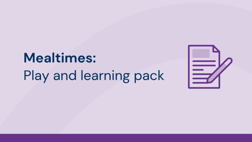 Thumbnail with title 'Mealtimes: Play and learning pack' showing an icon of a page being written on